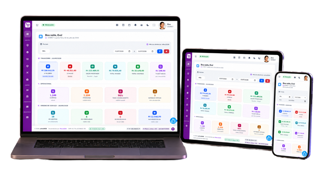 primeWEB em notebook, tablet e smartphone