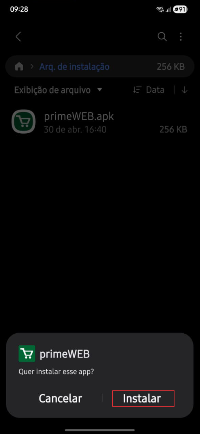 Passo 1 para instalar o app primeWEB