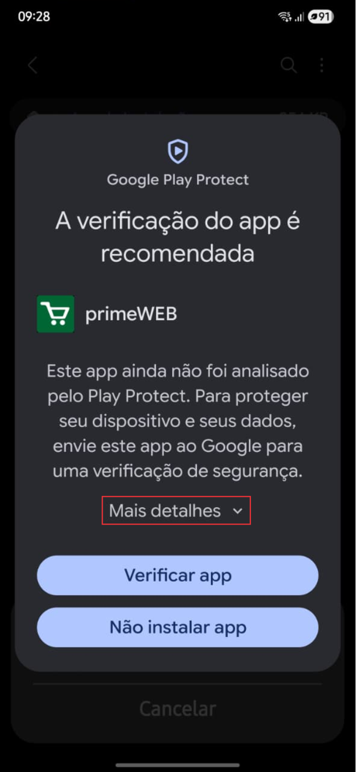 Passo 2 para instalar o app primeWEB