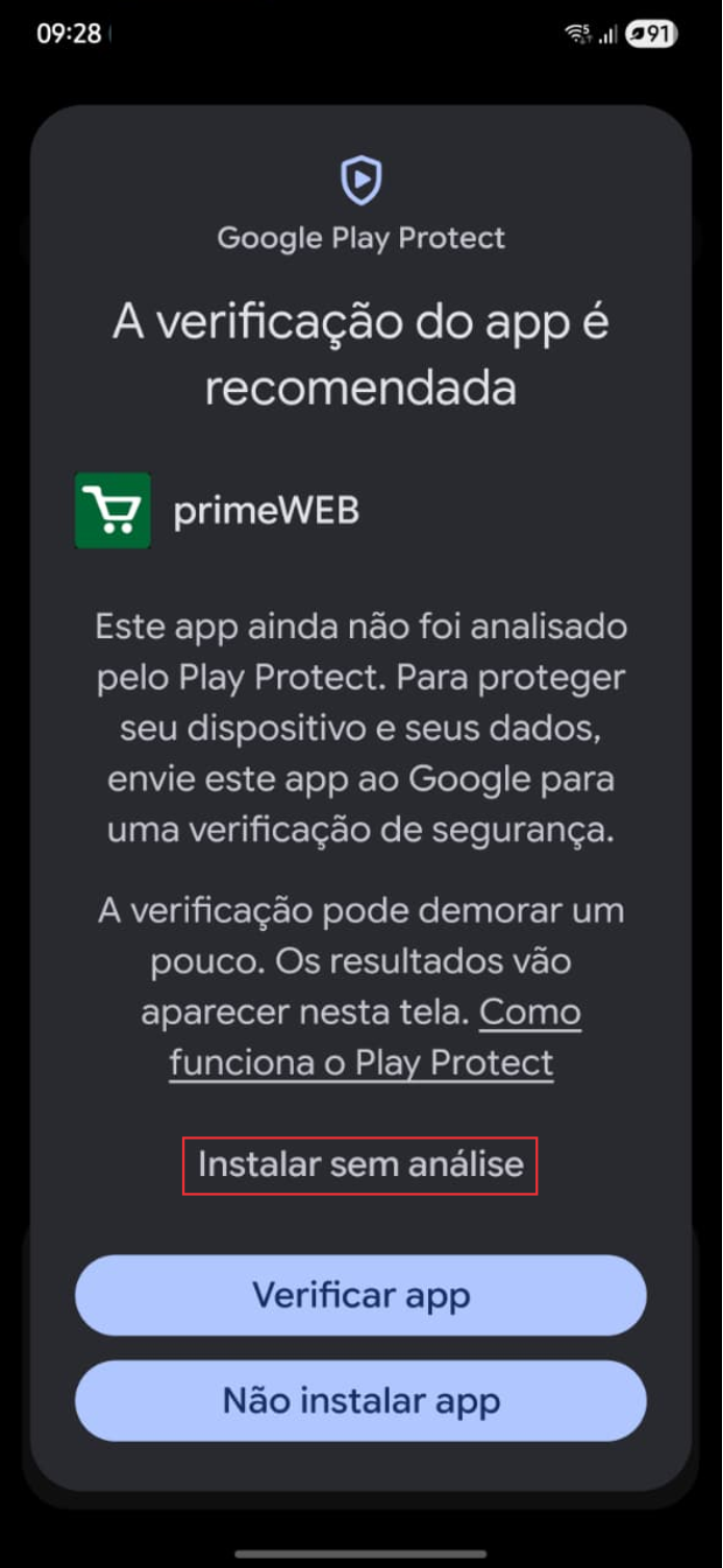 Passo 3 para instalar o app primeWEB