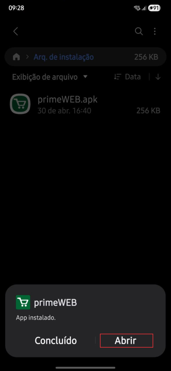 Passo 5 para instalar o app primeWEB